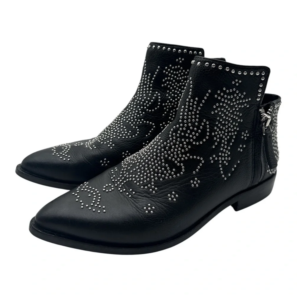Mercer Edit Black Studded Leather Ankle Boots Size 5.5